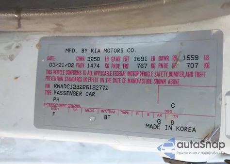 2002 Kia Rio from USA, damaged, VIN KNADC123226182772